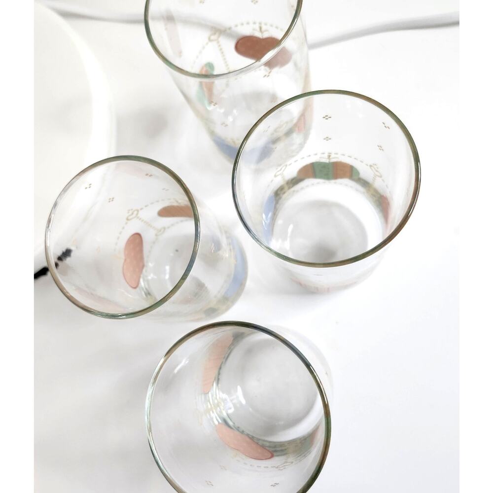 Vtg Retro Folk Art Glasses Tienshan Heartwarming Textured Tumblers Set of 4 - Picture 3 of 5
